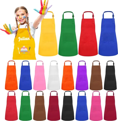 Juego de 24 delantales para niños de 12 colores, XL para niños de 7 a 13 años, delantales de chef para niños, pintura para cocina, cocina, hornear,