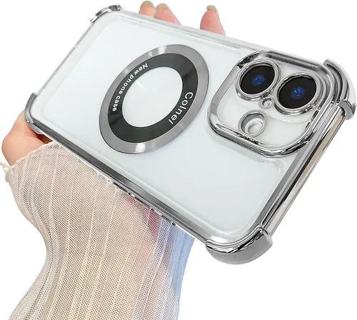 Miniatura 29 de Funda magnética transparente para iPhone 14 Plus, lujo brillante en las cuatro esquinas, protección de grado militar a prueba de golpes