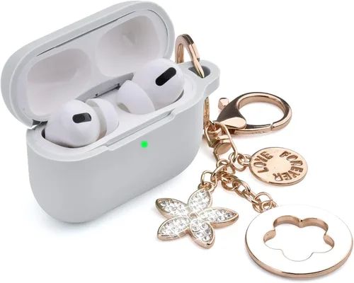 OLEBAND Funda para Airpods Pro de 1ª generación con bonito llavero brillante, funda protectora de silicona y antideslizante, compatible con Apple