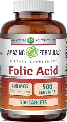 Miniatura 4 de Amazing Formulas - Ácido fólico (vitamina B9) de 400 mcg, suplemento de tabletas, sin OMG, sin gluten, fabricado en Estados Unidos