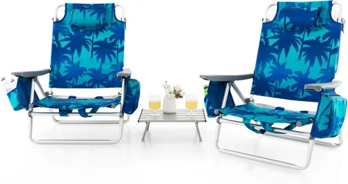 Miniatura 33 de Tangkula Juego de 2 Sillas de Playa con Mochila, Sillas de Playa Reclinables de 5 Posiciones que se Recuestan Completamente con Bolsa Refrigeradora