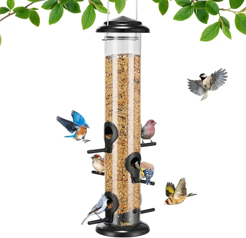 Miniatura 9 de Kingsyard Comederos Metálicos para Pájaros para Exteriores Colgantes, Comedero de Tubo para Pájaros con 6 Puertos de Alimentación, 15 Pulgadas, A