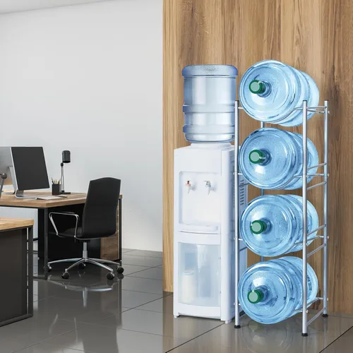 Miniatura 6 de SEHERTIWY Soporte para jarra de agua de 5 galones, 4 niveles resistente para botellas, estante de almacenamiento para el hogar, oficina, ahorra Plata