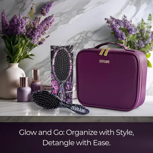 Miniatura 8 de ZEVGANI Bolsa de maquillaje de viaje con estuche de cosméticos de luz LED, estuche de maquillaje portátil con espejo iluminado, bolsa organizadora