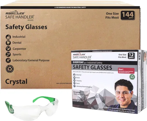 Miniatura 9 de SAFE HANDLER Gafas de seguridad con patillas de color transparente Talla única, para adultos, jóvenes, lentes de policarbonato protector