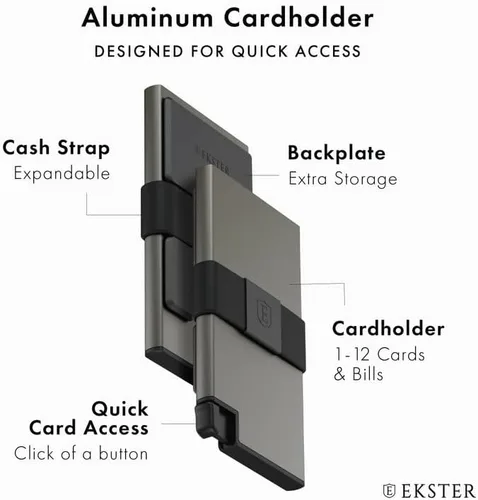 Miniatura 2 de Ekster Tarjetero de aluminio Cartera minimalista delgada de 02 pulgadas con placa trasera expandible Capa de bloqueo RFID para protección de datos