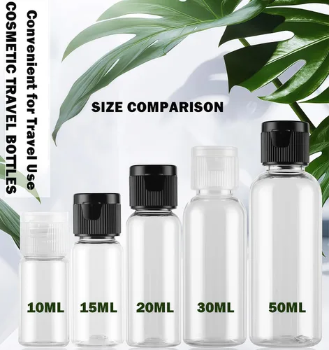 Miniatura 8 de Paquete de 30 botellas de viaje vacías de plástico de 0.7 onzas con tapa abatible, recipientes cosméticos para lociones, champús y aceites de masaje