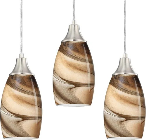 Miniatura 12 de karyfine Mini lámparas colgantes de vidrio artístico para isla de cocina, hechas a mano en color teja con vidrio dorado, iluminación colgante