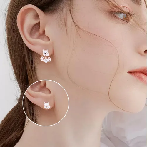 Miniatura 4 de Aretes de zorro para niñas de plata de ley 925, aretes de animales para niñas, joyería de zorro, regalos de zorro, aretes de animal, Plata de ley