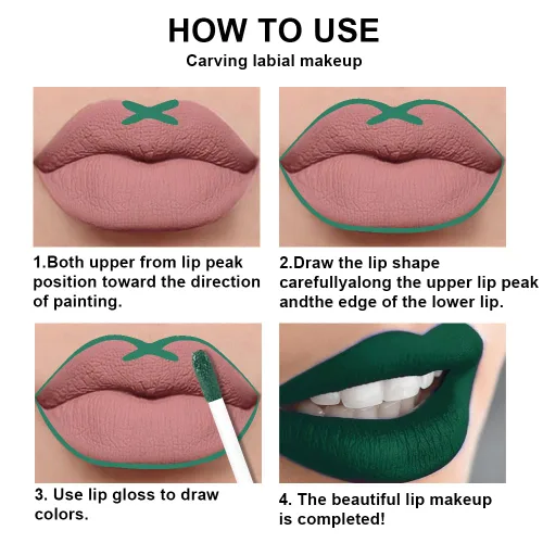 Miniatura 4 de evpct 2 Piezas Lápiz Labial Líquido Verde Esmeralda con Brillo Glitter, Brillo Labial Tinte y Delineador de Labios Retráctil, Set de Maquillaje