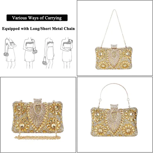 Miniatura 6 de COAIMANEY Bolso de mano de lentejuelas brillantes con diamantes de imitación para mujer, bolso de mano de noche, bolso de hombro para boda, fiesta