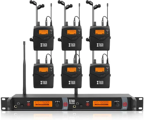 XTUGA RW2080 - Sistema de monitoreo inalámbrico en el oído con 6 Bodypacks, Sistema IEM de diseño mono UHF de doble canal con 40 frecuencias, 91