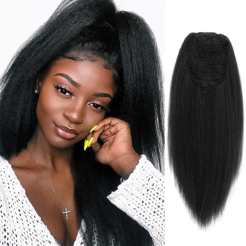Miniatura 8 de Extensión de cola de caballo rizada profunda con cordón para mujeres negras, extensiones de cabello sintético con 2 clips, 14 pulgadas (1B)