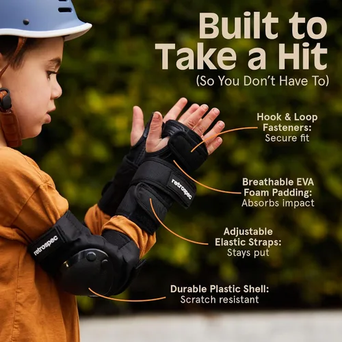 Miniatura 3 de Retrospec Rodilleras, coderas y muñequeras para hombres, mujeres y niños - Equipo de protección para monopatín, patinaje, patines en línea, BMX