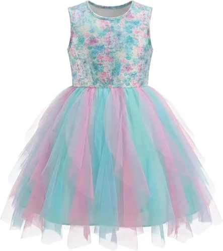 VIKITA Vestido tutú para niñas pequeñas, falda de princesa de tul de sirena, traje de fiesta de cumpleaños de verano para niñas pequeñas de 3 a 8