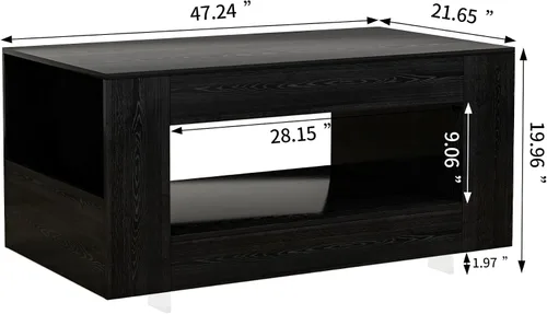 Miniatura 2 de Mesa de centro de grano de madera con estante abierto, mesa de cóctel moderna de alto brillo para sala de estar, dormitorio, oficina