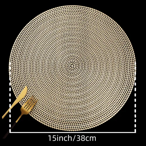 Miniatura 9 de FAVE Juego de 6 manteles individuales de vinilo dorado redondos, diseño de gavilla de trigo de 15 pulgadas, lavables para comedor, eventos, A-oro