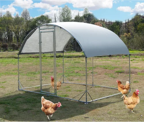 Miniatura 4 de Gallinero de metal grande, jaula para aves de corral galvanizada con forma de cúpula con cubierta impermeable y anti-ultravioleta y puerta