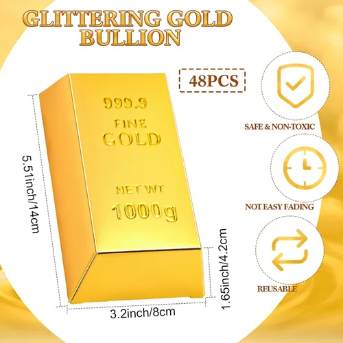 Miniatura 2 de Honoson 48 cajas de regalo falsas de barra dorada, cajas de regalo de barra dorada, cajas de regalo de papel dorado, ladrillo del tesoro