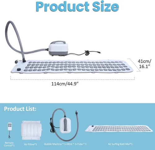 Miniatura 9 de Tapete de baño portátil de burbujas para spa, tapete de baño antideslizante de cuerpo completo con control remoto, almohada y bomba de aire