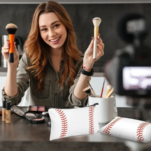 Miniatura 3 de Eccliy 20 bolsas de maquillaje de béisbol, regalos de equipo deportivo a granel, bolsa de cosméticos de béisbol, accesorios para mujeres, bolsa