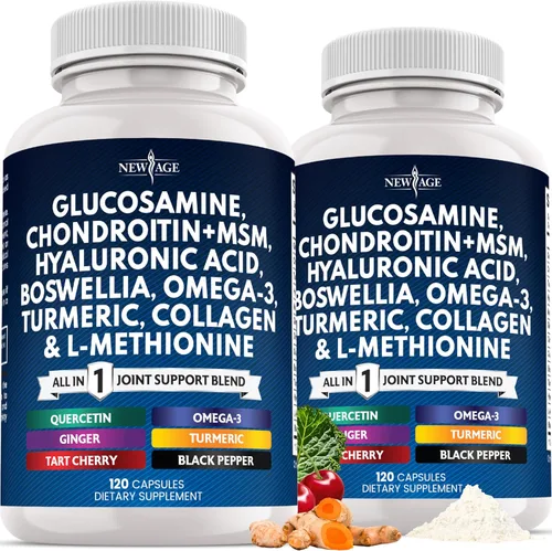 Condroitina de glucosamina, MSM, curcumina de cúrcuma, colágeno, ácido hialurónico, Omega 3 - Suplemento de salud para hombres y mujeres - 240