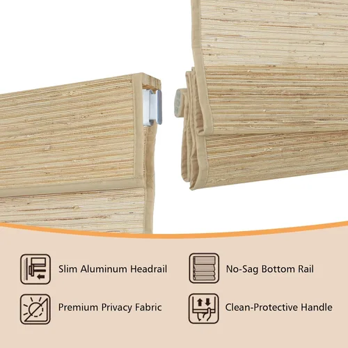 Miniatura 5 de Persianas romanas de bambú sin cordón, sin necesidad de perforación, persianas opacas personalizadas, sin herramientas, persianas de bambú