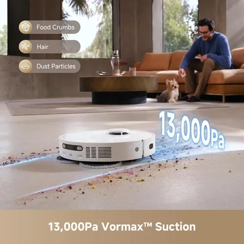 Miniatura 2 de DREAME L40s Ultra CE Robot Aspiradora y Trapeador Combo con base de autovaciado, succión de 13,000 Pa, trapeador autolimpiante y elevación Blanco