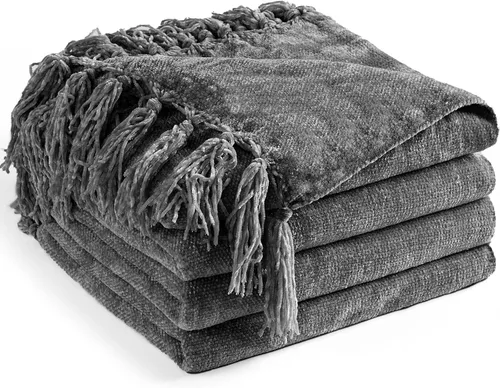 Miniatura 17 de Manta de Chenilla para Sofá 50"X 60", Mantas Suaves y Acogedoras con Flecos con Borlas para Cama Sofá Silla Cubierta, Mantas Decorativas Bohemias