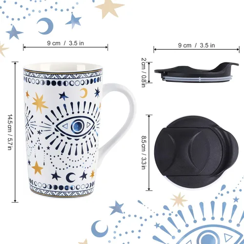 Miniatura 6 de NymphFable Taza de café de cerámica de 18 onzas con diseño de ojos bohemios con asa, taza de té personalizada con patrón de horneado grande