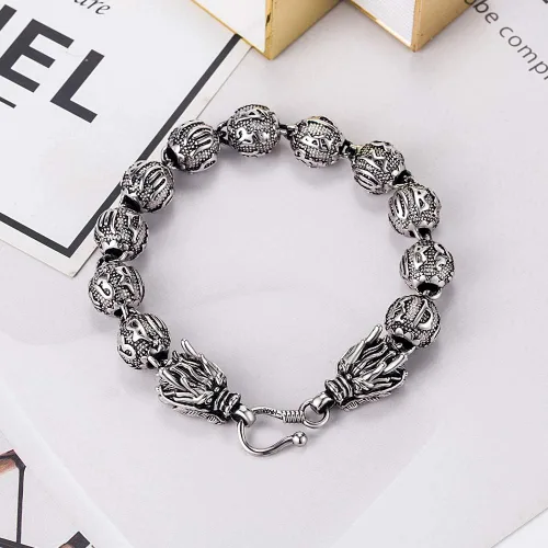 Miniatura 9 de Dankadi Pulsera de plata vintage para hombre, pulsera creativa de plata de ley 925 con dragón de 0.433 in, cadena de cuentas de 7-8-9-10 pulgadas