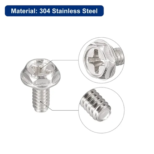 Miniatura 4 de uxcell Tornillos de brida de cabeza hexagonal Phillips #6-32x5/16, 50 piezas 304 de acero inoxidable hexagonal Phillips cabeza de brida hexagonal