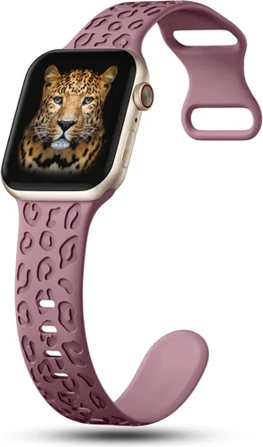 Miniatura 5 de CreateGreat - Paquete de 4 bandas grabadas con diseño de leopardo compatibles con Apple Watch para mujeres de 38mm 40mm 41mm 42mm 44mm 45mm 46mm