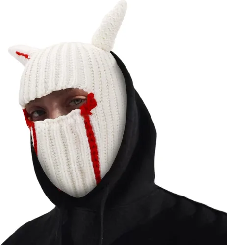 Funny Horns - Gorro de punto creativo para Halloween, gorro de cara completa, máscara de esquí, resistente al viento, pasamontañas