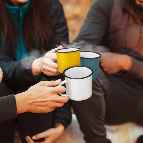 Miniatura 5 de Yinder Paquete de 12 tazas de café esmaltadas de 12 onzas con asa, tazas de café portátiles para campamento, tazas de metal vintage a granel