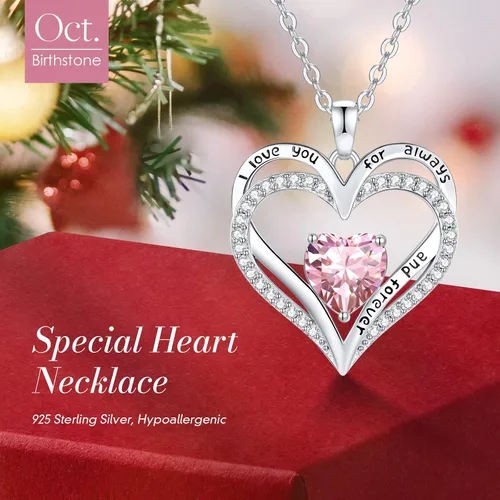 Miniatura 64 de CDE Collares de piedra natal para mujer, plata de ley 925, collar con colgante de corazón para siempre, Navidad, cumpleaños, aniversario, día de San