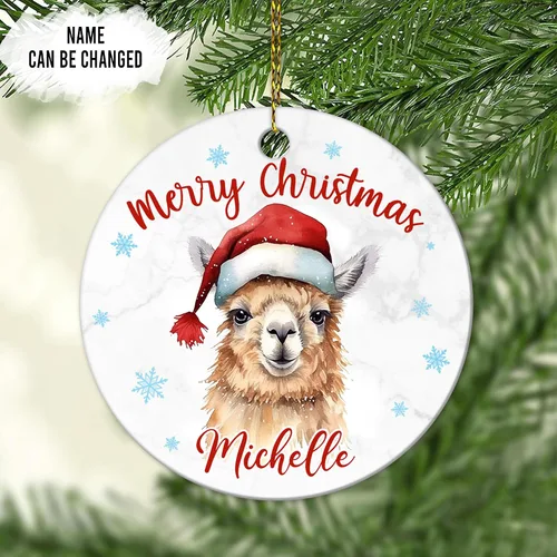 Miniatura 2 de Hyturtle Adorno de Navidad personalizado para amantes de las llamas, adorno de cerámica con nombre personalizado de llama, regalos lindos
