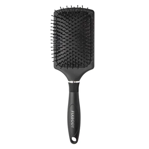 FIXBODY Cepillo de paleta con un cojín grande, cepillo desenredante suavizante para cabello largo y grueso, tanto húmedo como seco, negro mate