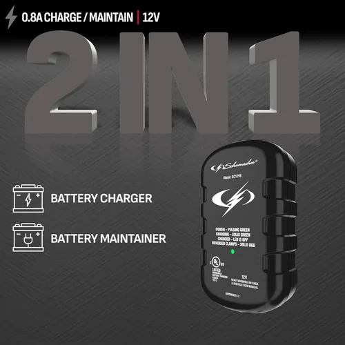 Miniatura 2 de Schumacher Electric 0.8 A Cargador y mantenedor de batería de coche, solución 2 en 1, para baterías de 12 V de deportes acuáticos, automotrices