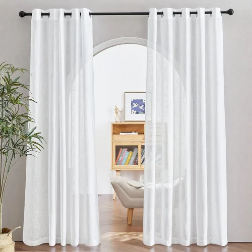Miniatura 13 de NICETOWN Cortinas de lino transparente blanco para ventanas de 84 pulgadas de largo, cortinas verticales semitransparentes con ojales en la parte