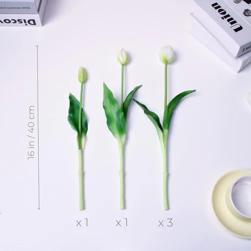 Miniatura 2 de Tulipanes falsos de tacto real premium de 16 pulgadas, flores artificiales con brotes, tallo flexible fácil de moldear, tulipanes sintéticos