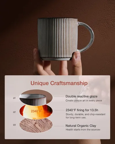 Miniatura 3 de famiware Juego de Tazas de Café para 4, Tazas de Catering Star de 12 oz con Asa para Café, Té, Cacao, Leche - Juego de Vajilla de Cerámica de Gres