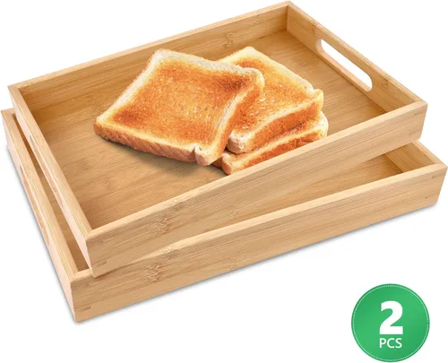 Miniatura 8 de Bandejas de bambú para comer en el sofá, platos de fiesta para servir alimentos, bandeja decorativa para encimera de cocina rectangular