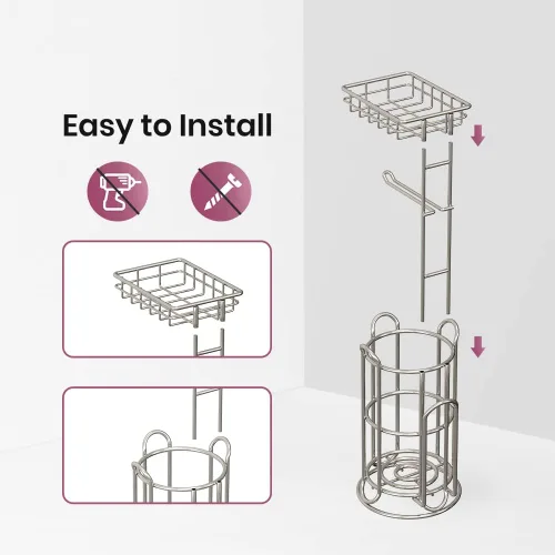 Miniatura 3 de Mega Roll - Soporte de papel higiénico de acero inoxidable para baño, dispensador TP con estante para teléfono/toallitas y revistero de pie, cromado