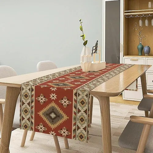 Miniatura 28 de Camino de mesa étnico del suroeste, navajo tribal nativo americano, bohemio, patrón geométrico azteca, camino de mesa para cocina, mesa de comedor