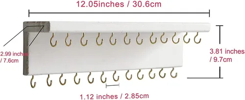 Miniatura 4 de SANY DAYO HOME Organizador de joyas con 24 ganchos y estante para cosméticos, 12 x 3 x 4 pulgadas, soporte de madera de pino rústico montado
