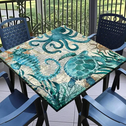 Miniatura 53 de Round Fitted Tablecloth with Elastic Outdoor Table Cover Round Elastic Tablecloths for Tables Waterproof Wipeable Table Cloths for
