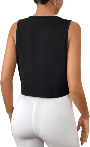 Miniatura 2 de GORGLITTER Chaleco con botones para mujer, chaleco corto sin mangas, blazer