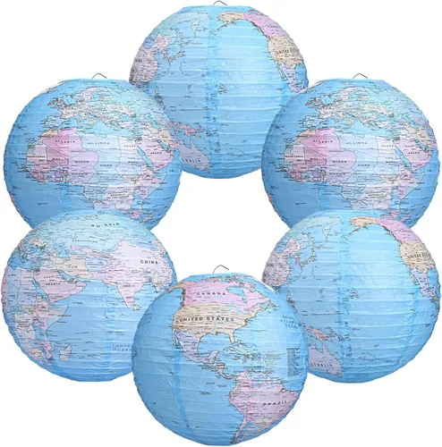 Linternas de papel colgantes con diseño de globo terráqueo, decoraciones del Día de la Tierra alrededor del mundo, linternas de papel temáticas de