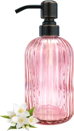 Miniatura 20 de Dispensadores de jabón de vidrio para cocina y baño, botella de vidrio pesado de 16 onzas, bomba de níquel cepillado de acero inoxidable